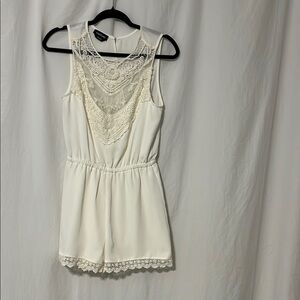 bebe Cream Lace Detail Jumpsuit